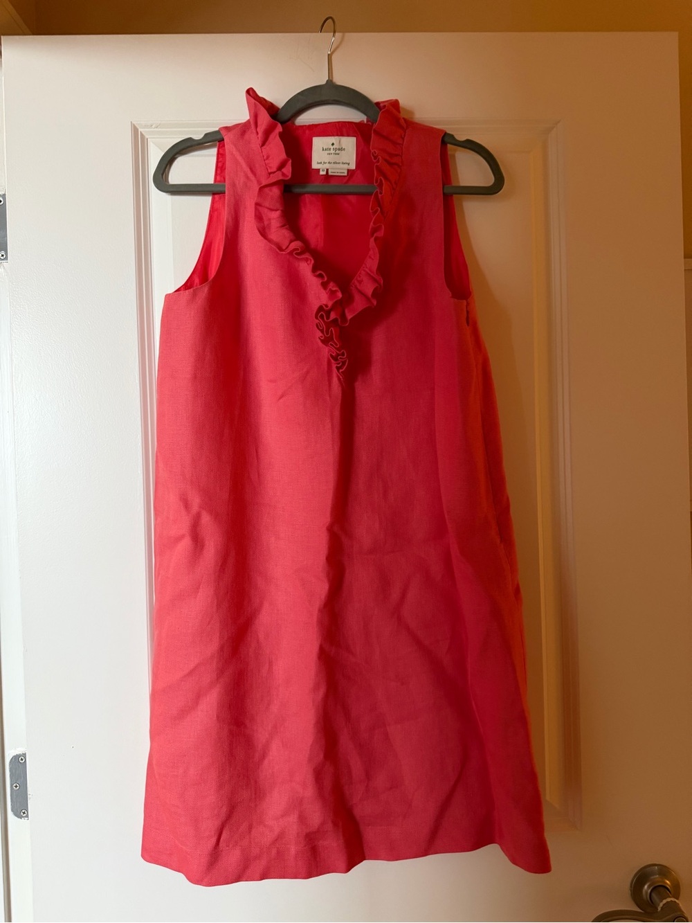 kate spade Sleeveless Ruffle V-Neck Mini Dress - Coral